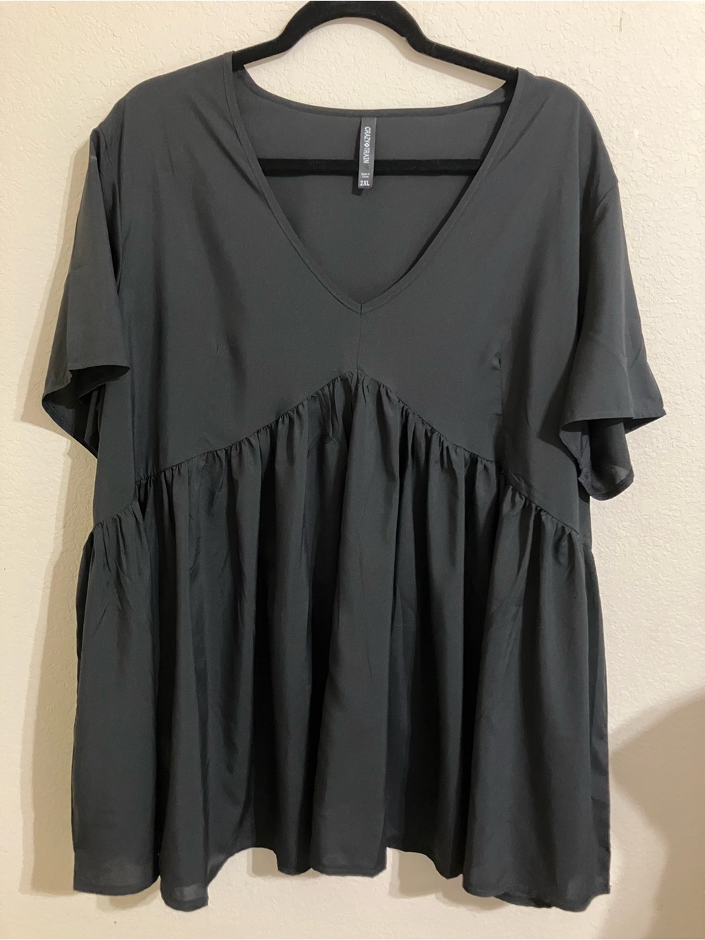 Crazy Train Charcoal V-Neck Babydoll Tunic